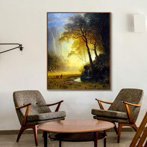 Framed Canvas Print Hetch Hetchy Canyon by Albert Bierstadt Wall Art Living Room Home Decorations