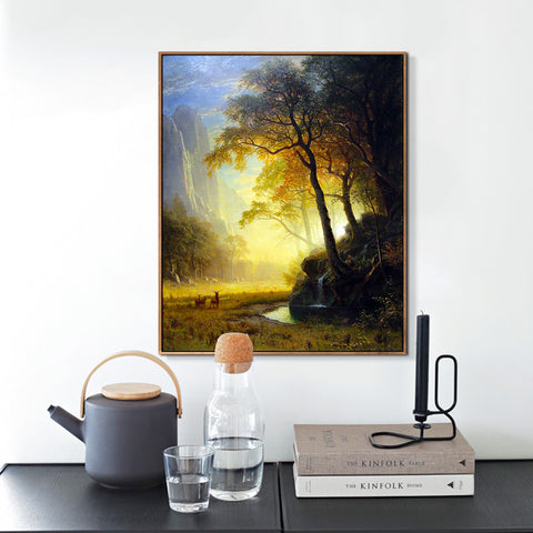 Framed Canvas Print Hetch Hetchy Canyon by Albert Bierstadt Wall Art Living Room Home Decorations