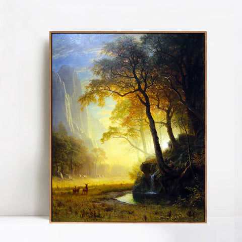 Framed Canvas Print Hetch Hetchy Canyon by Albert Bierstadt Wall Art Living Room Home Decorations