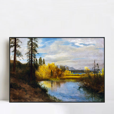 River Quietly Flowing among Trees and Shrubs by Albert Bierstadt Wall Art Living Room Home Decorations