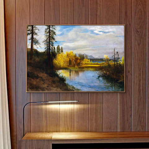 River Quietly Flowing among Trees and Shrubs by Albert Bierstadt Wall Art Living Room Home Decorations
