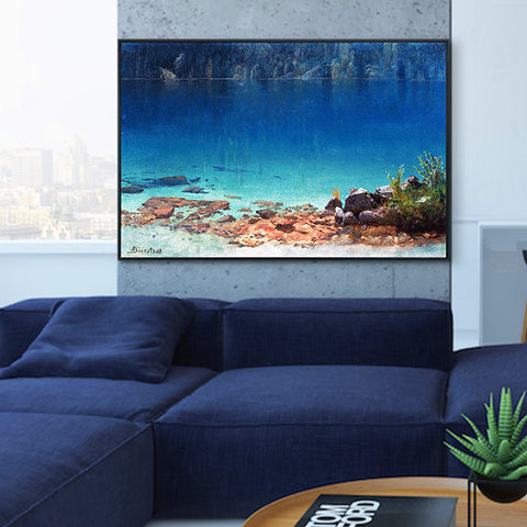 The Quiet Crystal Lake by Albert Bierstadt Wall Art Living Room Home Decorations