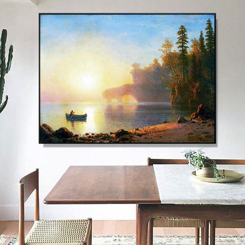 A Boat Landing in the Sunset by Albert Bierstadt Wall Art Living Room Home Decorations