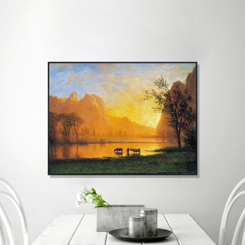 Buffaloes in the Water by Albert Bierstadt Wall Art Living Room Home Decorations