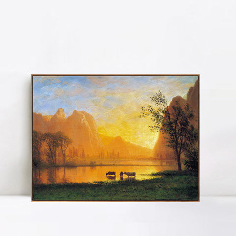 Buffaloes in the Water by Albert Bierstadt Wall Art Living Room Home Decorations