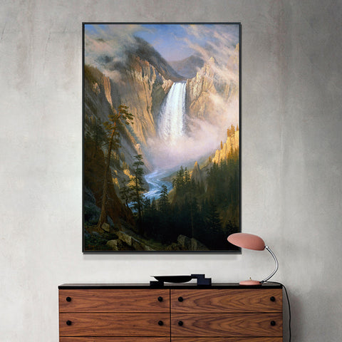 Framed Canvas Print Yellowstone Falls by Albert Bierstadt Wall Art Living Room Home Decorations