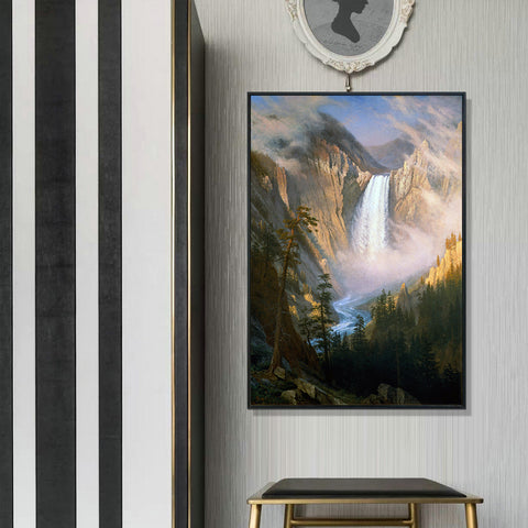 Framed Canvas Print Yellowstone Falls by Albert Bierstadt Wall Art Living Room Home Decorations