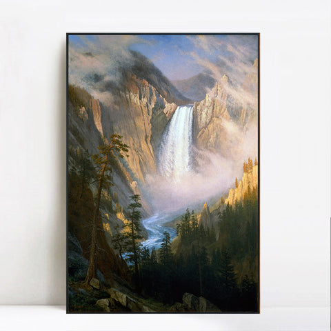 Framed Canvas Print Yellowstone Falls by Albert Bierstadt Wall Art Living Room Home Decorations