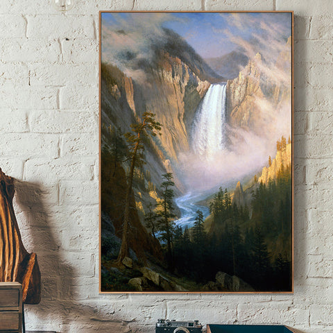 Framed Canvas Print Yellowstone Falls by Albert Bierstadt Wall Art Living Room Home Decorations