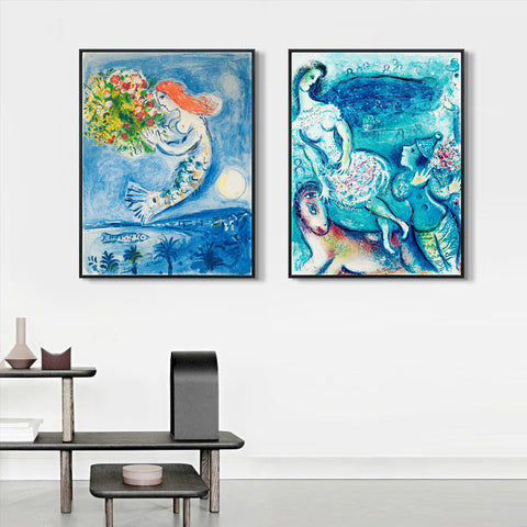 INVIN ART Framed Canvas Giclee Print Art Combo Painting 2 Pieces by Marc Chagall Wall Art Series#1 Living Room Home Office Decorations