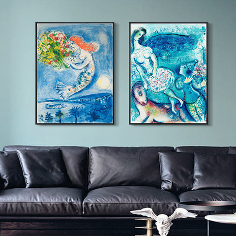 INVIN ART Framed Canvas Giclee Print Art Combo Painting 2 Pieces by Marc Chagall Wall Art Series#1 Living Room Home Office Decorations