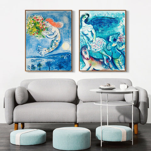 INVIN ART Framed Canvas Giclee Print Art Combo Painting 2 Pieces by Marc Chagall Wall Art Series#1 Living Room Home Office Decorations