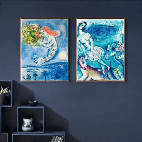 INVIN ART Framed Canvas Giclee Print Art Combo Painting 2 Pieces by Marc Chagall Wall Art Series#1 Living Room Home Office Decorations