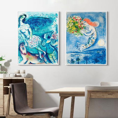 INVIN ART Framed Canvas Giclee Print Art Combo Painting 2 Pieces by Marc Chagall Wall Art Series#1 Living Room Home Office Decorations
