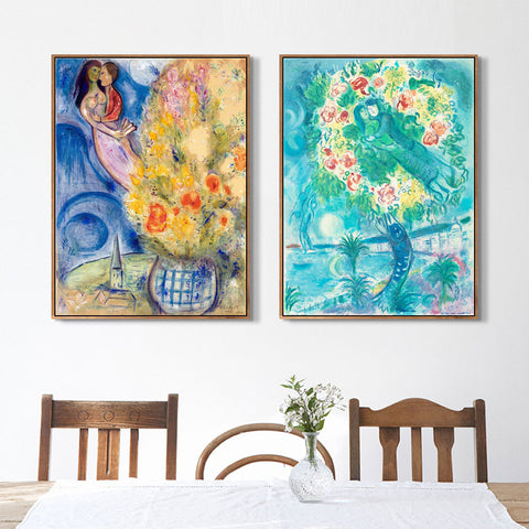 INVIN ART Framed Canvas Giclee Print Art Combo Painting 2 Pieces by Marc Chagall Wall Art Series#3 Living Room Home Office Decorations