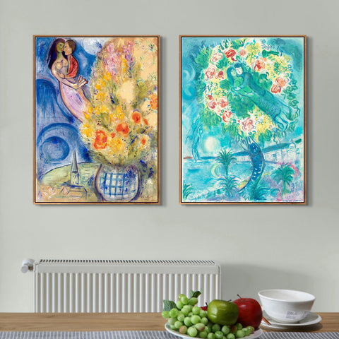 INVIN ART Framed Canvas Giclee Print Art Combo Painting 2 Pieces by Marc Chagall Wall Art Series#3 Living Room Home Office Decorations