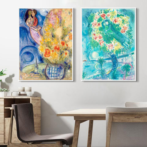 INVIN ART Framed Canvas Giclee Print Art Combo Painting 2 Pieces by Marc Chagall Wall Art Series#3 Living Room Home Office Decorations