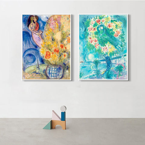 INVIN ART Framed Canvas Giclee Print Art Combo Painting 2 Pieces by Marc Chagall Wall Art Series#3 Living Room Home Office Decorations