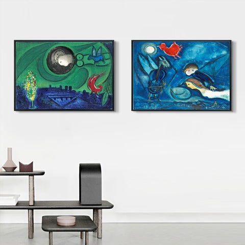 INVIN ART Framed Canvas Giclee Print Art Combo Painting 2 Pieces by Marc Chagall Wall Art Series#4 Living Room Home Office Decorations
