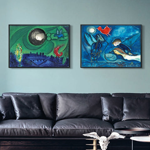 INVIN ART Framed Canvas Giclee Print Art Combo Painting 2 Pieces by Marc Chagall Wall Art Series#4 Living Room Home Office Decorations