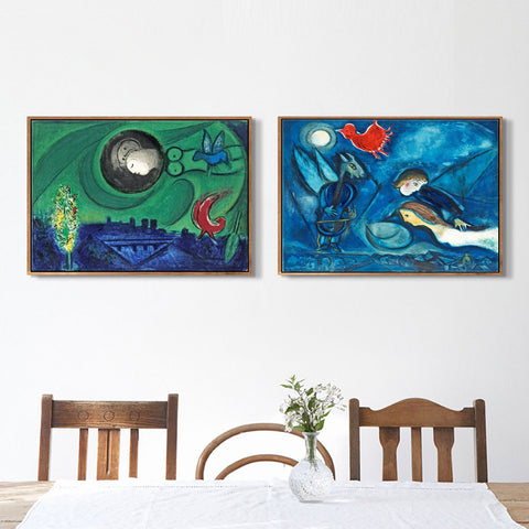 INVIN ART Framed Canvas Giclee Print Art Combo Painting 2 Pieces by Marc Chagall Wall Art Series#4 Living Room Home Office Decorations