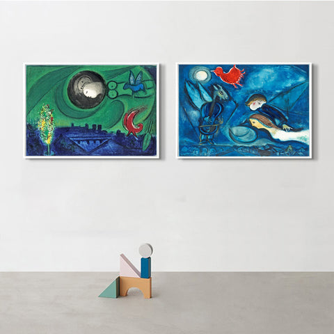 INVIN ART Framed Canvas Giclee Print Art Combo Painting 2 Pieces by Marc Chagall Wall Art Series#4 Living Room Home Office Decorations