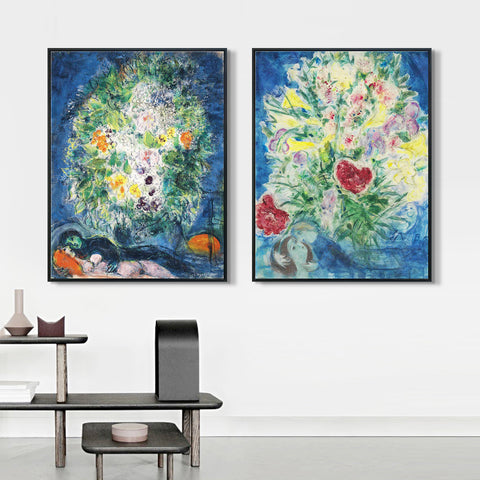 INVIN ART Framed Canvas Giclee Print Art Combo Painting 2 Pieces by Marc Chagall Wall Art Series#5 Living Room Home Office Decorations