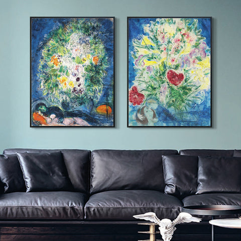 INVIN ART Framed Canvas Giclee Print Art Combo Painting 2 Pieces by Marc Chagall Wall Art Series#5 Living Room Home Office Decorations