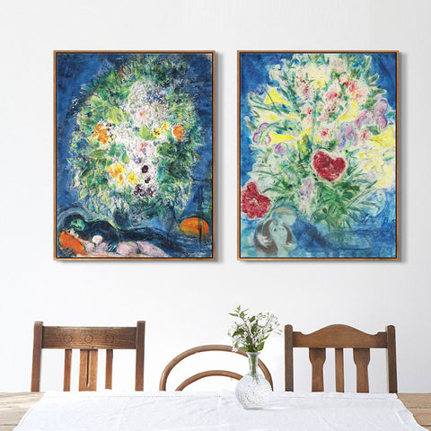 INVIN ART Framed Canvas Giclee Print Art Combo Painting 2 Pieces by Marc Chagall Wall Art Series#5 Living Room Home Office Decorations