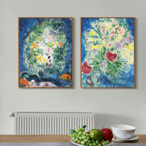 INVIN ART Framed Canvas Giclee Print Art Combo Painting 2 Pieces by Marc Chagall Wall Art Series#5 Living Room Home Office Decorations