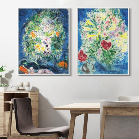 INVIN ART Framed Canvas Giclee Print Art Combo Painting 2 Pieces by Marc Chagall Wall Art Series#5 Living Room Home Office Decorations