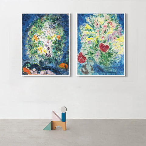 INVIN ART Framed Canvas Giclee Print Art Combo Painting 2 Pieces by Marc Chagall Wall Art Series#5 Living Room Home Office Decorations