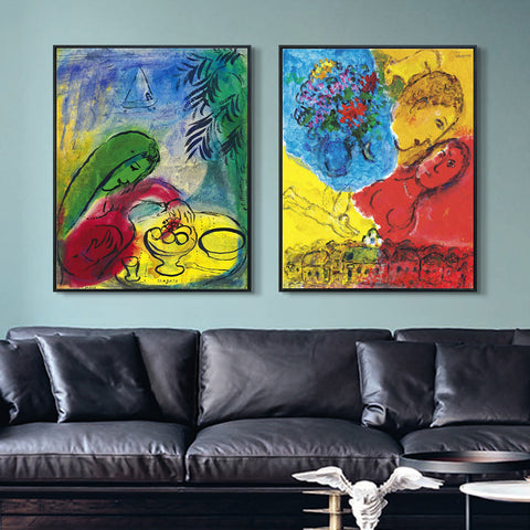 INVIN ART Framed Canvas Giclee Print Art Combo Painting 2 Pieces by Marc Chagall Wall Art Series#6 Living Room Home Office Decorations