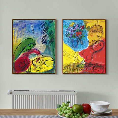 INVIN ART Framed Canvas Giclee Print Art Combo Painting 2 Pieces by Marc Chagall Wall Art Series#6 Living Room Home Office Decorations