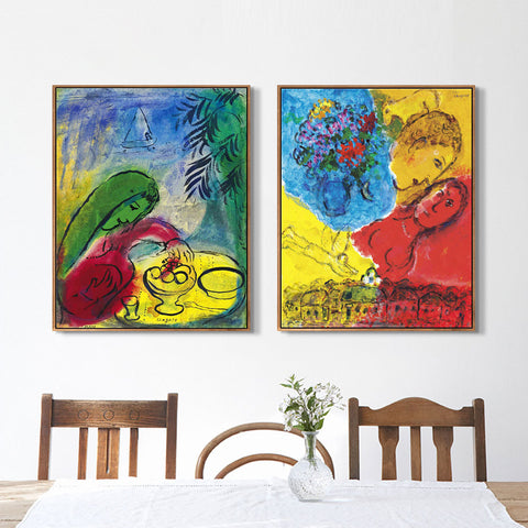 INVIN ART Framed Canvas Giclee Print Art Combo Painting 2 Pieces by Marc Chagall Wall Art Series#6 Living Room Home Office Decorations