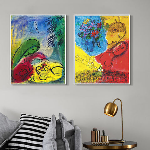 INVIN ART Framed Canvas Giclee Print Art Combo Painting 2 Pieces by Marc Chagall Wall Art Series#6 Living Room Home Office Decorations