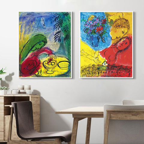INVIN ART Framed Canvas Giclee Print Art Combo Painting 2 Pieces by Marc Chagall Wall Art Series#6 Living Room Home Office Decorations