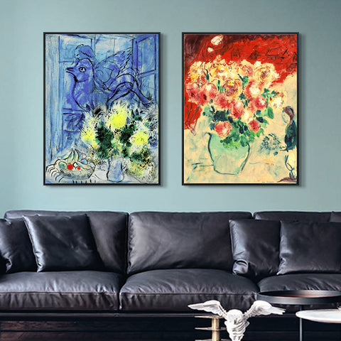 INVIN ART Framed Canvas Giclee Print Art Combo Painting 2 Pieces by Marc Chagall Wall Art Series#7 Living Room Home Office Decorations