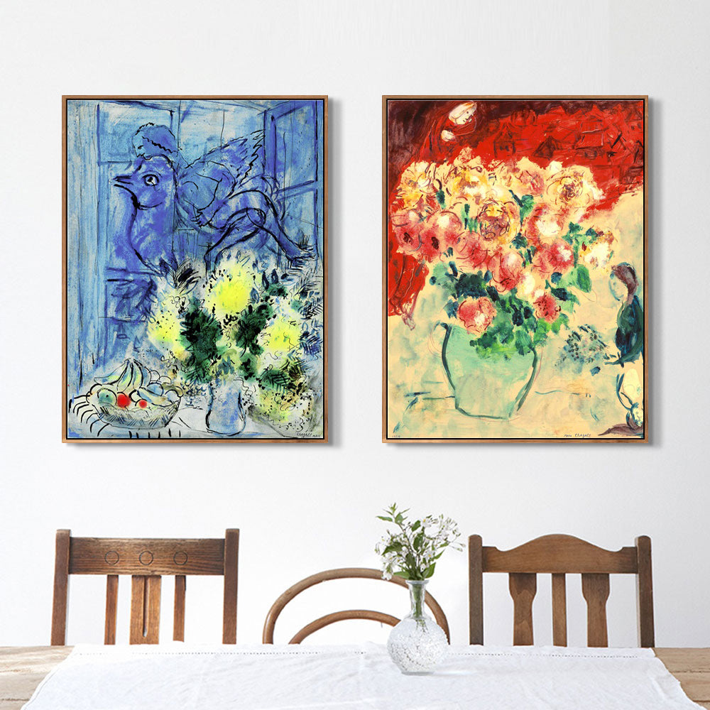 INVIN ART Framed Canvas Giclee Print Art Combo Painting 2 Pieces by Marc Chagall Wall Art Series#7 Living Room Home Office Decorations