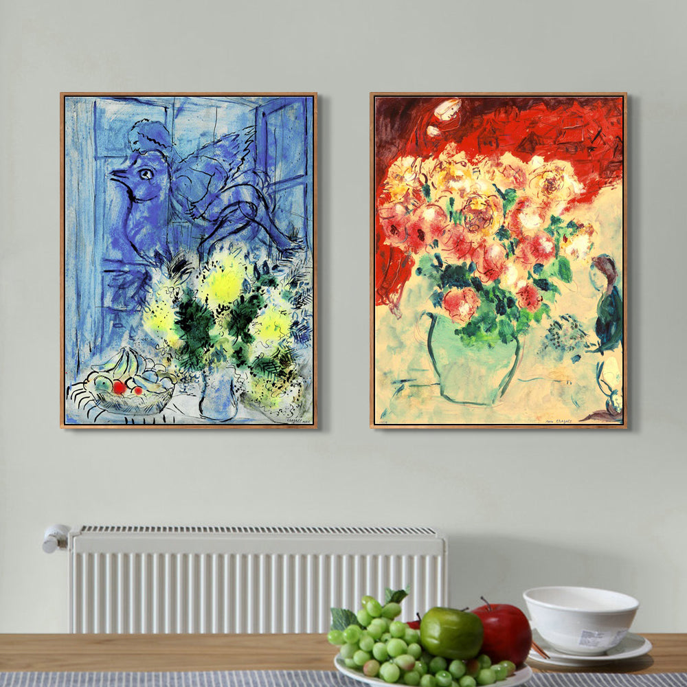 INVIN ART Framed Canvas Giclee Print Art Combo Painting 2 Pieces by Marc Chagall Wall Art Series#7 Living Room Home Office Decorations