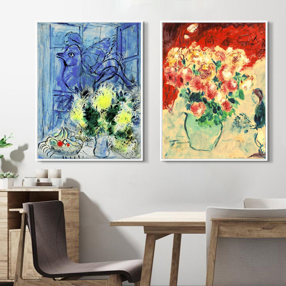 INVIN ART Framed Canvas Giclee Print Art Combo Painting 2 Pieces by Marc Chagall Wall Art Series#7 Living Room Home Office Decorations