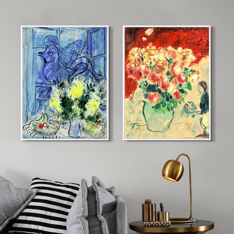 INVIN ART Framed Canvas Giclee Print Art Combo Painting 2 Pieces by Marc Chagall Wall Art Series#7 Living Room Home Office Decorations