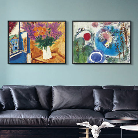 INVIN ART Framed Canvas Giclee Print Art Combo Painting 2 Pieces by Marc Chagall Wall Art Series#8 Living Room Home Office Decorations