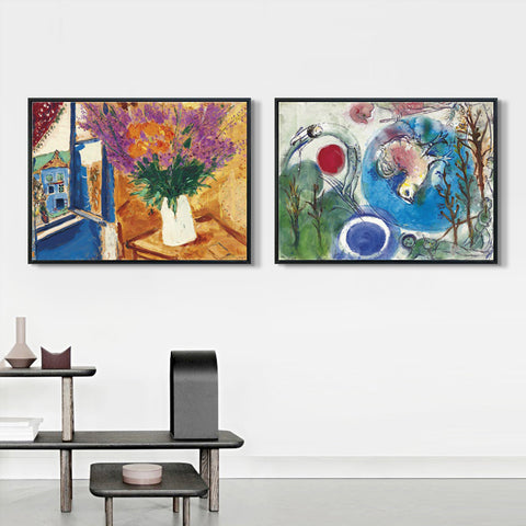 INVIN ART Framed Canvas Giclee Print Art Combo Painting 2 Pieces by Marc Chagall Wall Art Series#8 Living Room Home Office Decorations