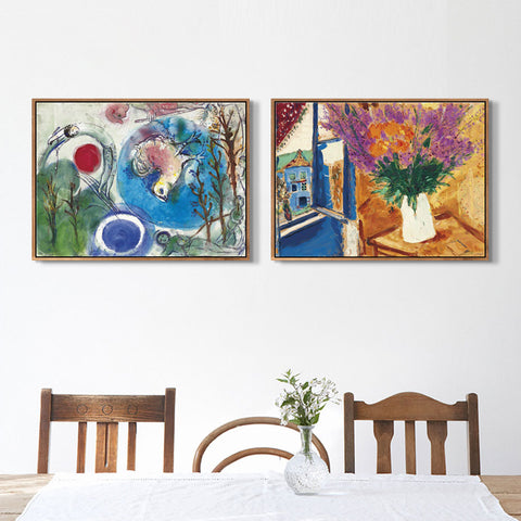 INVIN ART Framed Canvas Giclee Print Art Combo Painting 2 Pieces by Marc Chagall Wall Art Series#8 Living Room Home Office Decorations