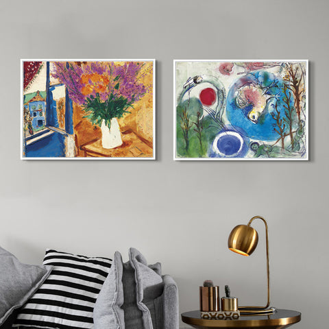 INVIN ART Framed Canvas Giclee Print Art Combo Painting 2 Pieces by Marc Chagall Wall Art Series#8 Living Room Home Office Decorations