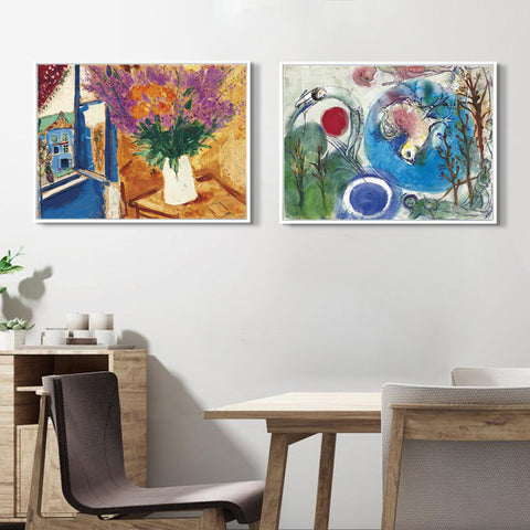 INVIN ART Framed Canvas Giclee Print Art Combo Painting 2 Pieces by Marc Chagall Wall Art Series#8 Living Room Home Office Decorations