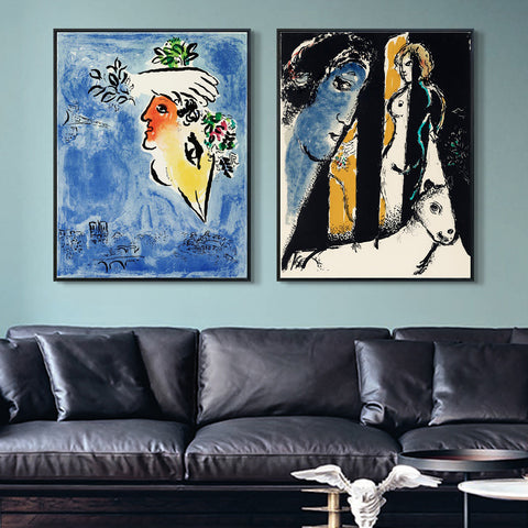 INVIN ART Framed Canvas Giclee Print Art Combo Painting 2 Pieces by Marc Chagall Wall Art Series#9 Living Room Home Office Decorations
