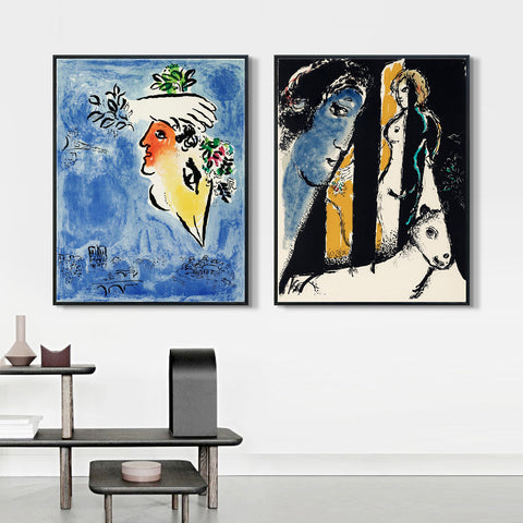 INVIN ART Framed Canvas Giclee Print Art Combo Painting 2 Pieces by Marc Chagall Wall Art Series#9 Living Room Home Office Decorations