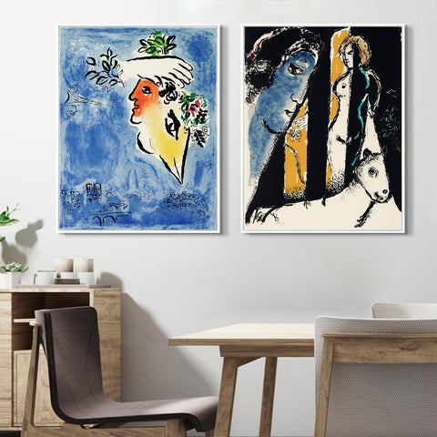 INVIN ART Framed Canvas Giclee Print Art Combo Painting 2 Pieces by Marc Chagall Wall Art Series#9 Living Room Home Office Decorations